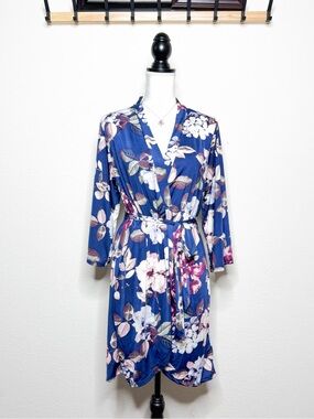 Body Touch Women's Blue Floral Lounge Robe Size M